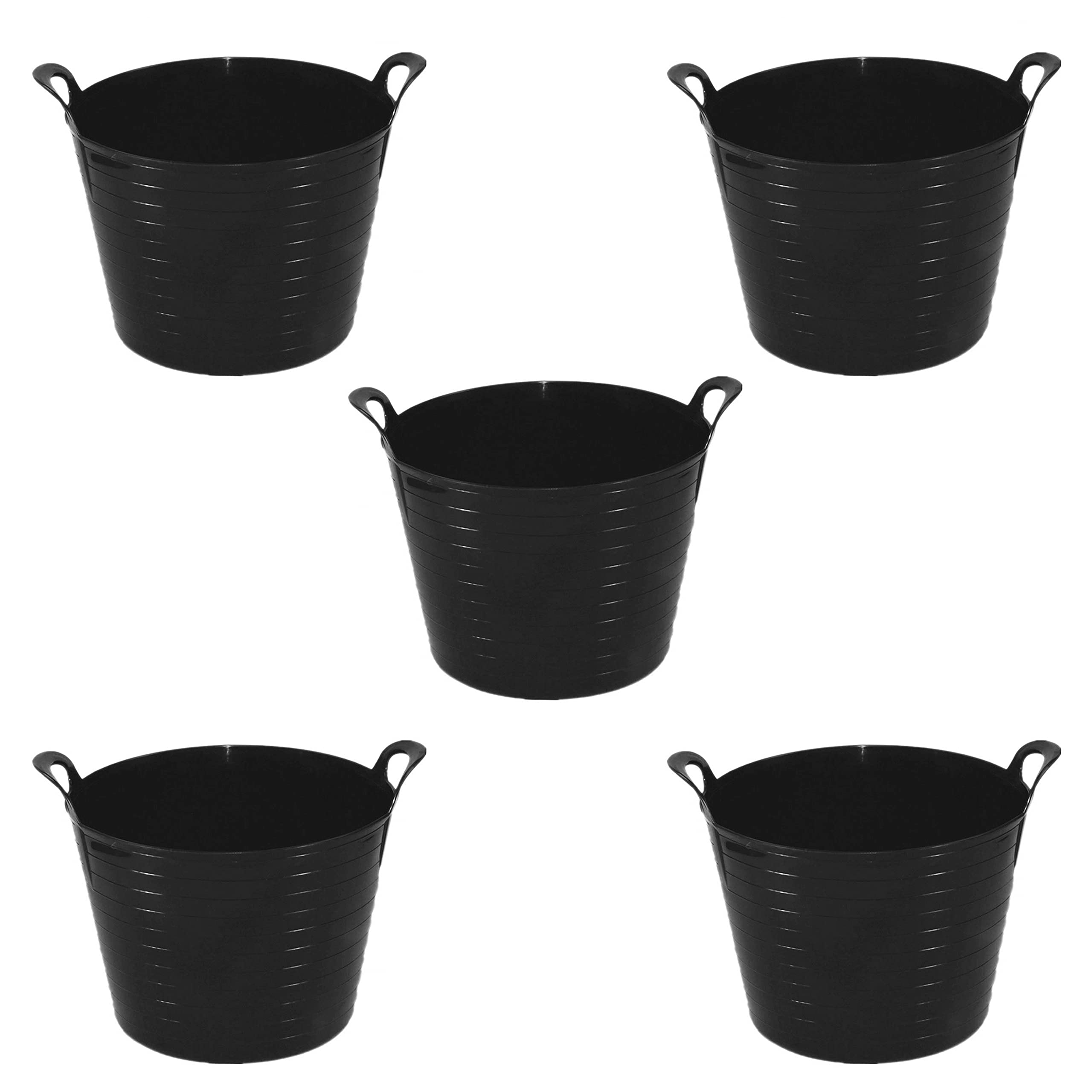 TENLITE [Pack of 5] 26l small flexi tub bucket (Black) Rubber Storage Container Bucket Polyethylene Flex Tub