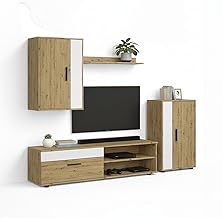 duehome | Living Room Cabinet, Modular TV Composition, Model: Lunet 190, Alpine and White Finish, Measurements: 140 cm (L) x 35 cm (D) x 36.3 cm (H)