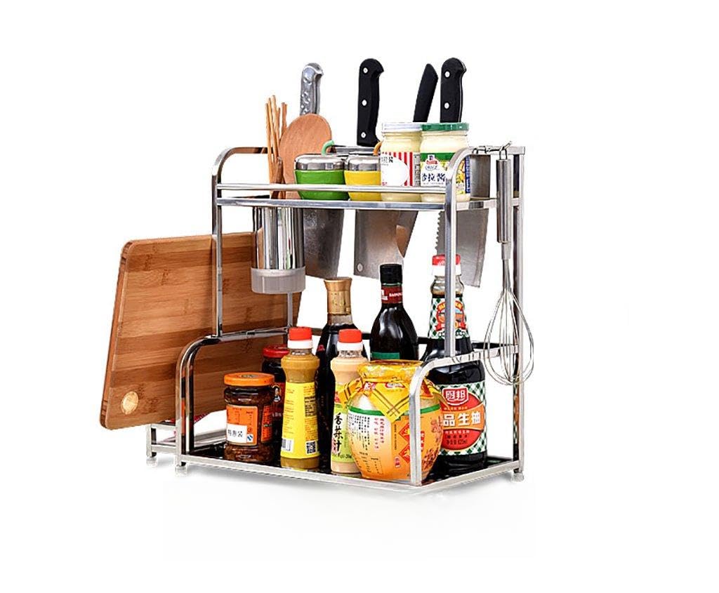 Especieros Estante de Cocina Suelo de Acero Inoxidable Suelo Multicapa Sazonador Estante Estante Estante de Almacenamiento (Tamaño : 50cm)