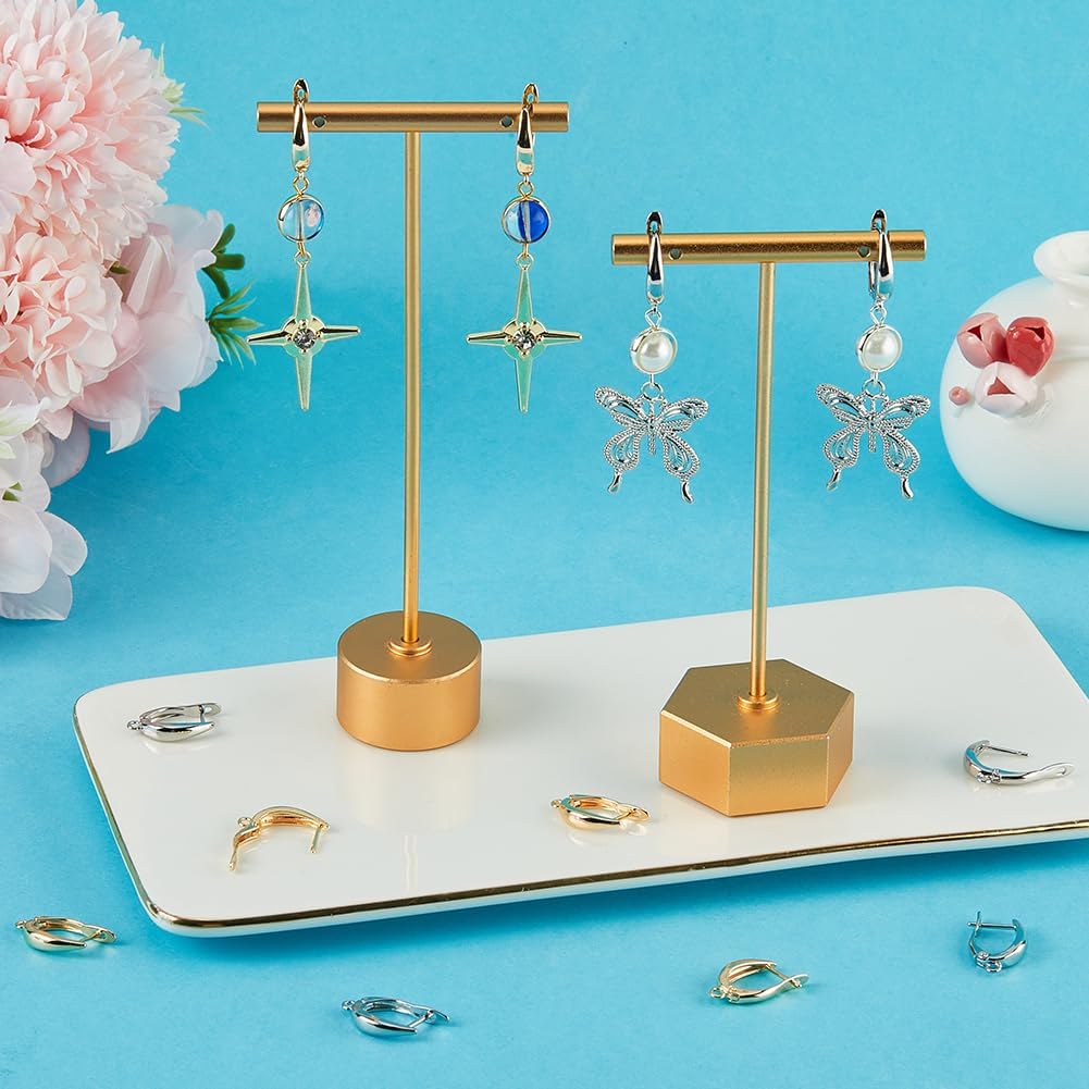 Beebeecraft 12Pcs Gold Silver Leverback Earring Hooks with Loop 18K Gold &Platinum Plated Huggie Hoop Earwires Findings for DIY Jewelry Making