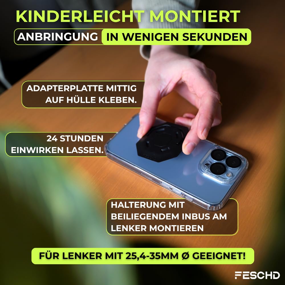 Handyhalterung Fahrrad für alle Smartphones - Fahrrad Handyhalterung mit Doppelsicherung: felsenfester Halt an Allen gängigen Lenkern (25,4-35mm) - Handyhalter fürs Fahrrad Made in Germany