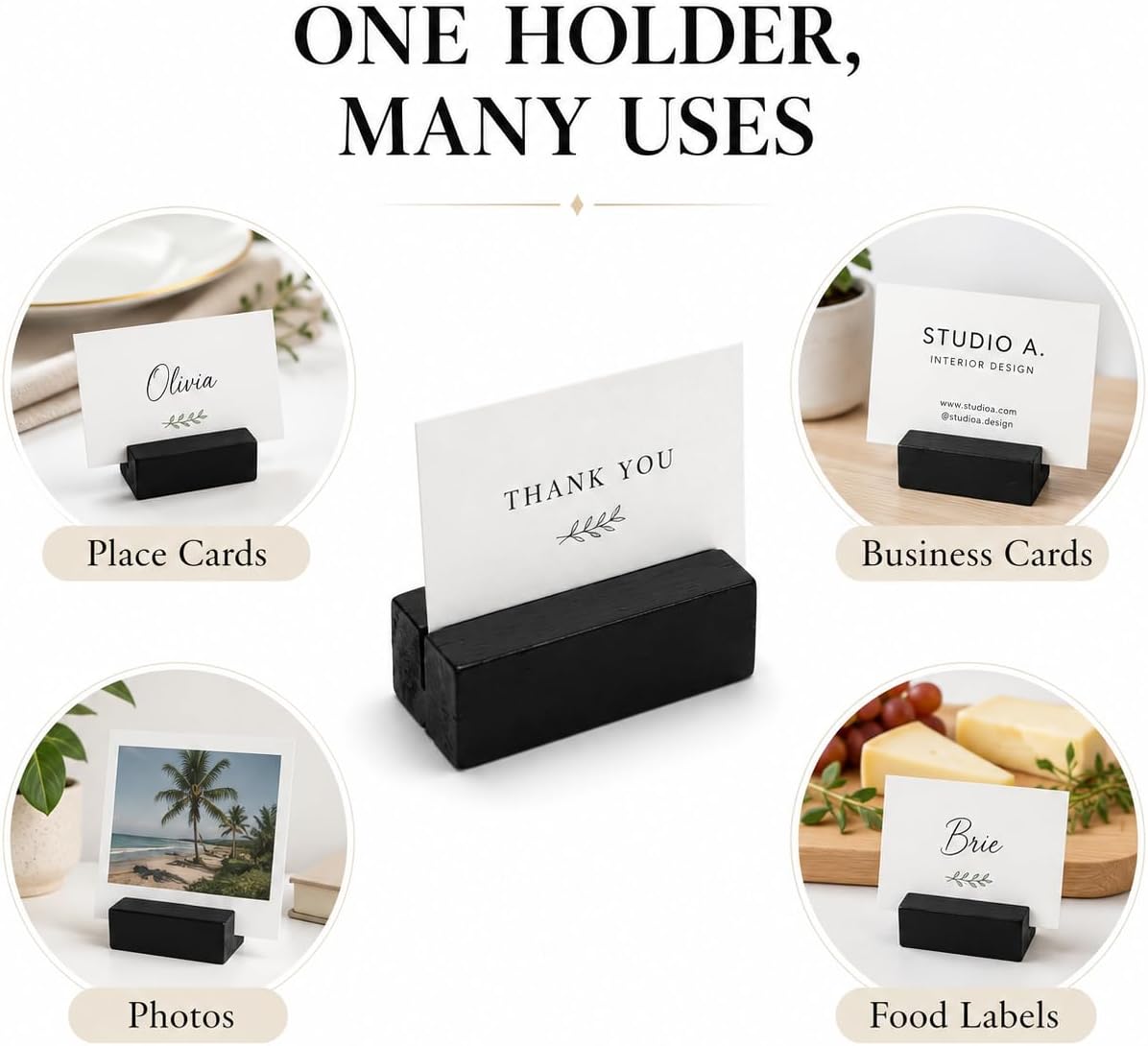 Tofficu 20 Pack Wood Place Card Holders, Black Table Number Stands image 3