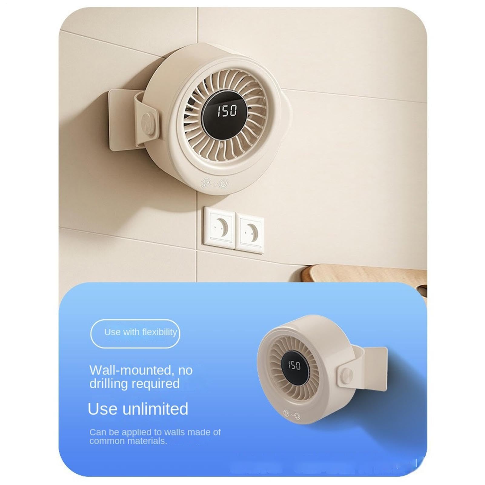 Ventilatore a Parete - Apparecchio con Testa Orientabile e Display Digitale | Ventilatore Personale Da Tavolo E Parete - Per Pisolini, Studio, Camera, Dormitorio, Scrivania Computer, Studenti, Ragazzi