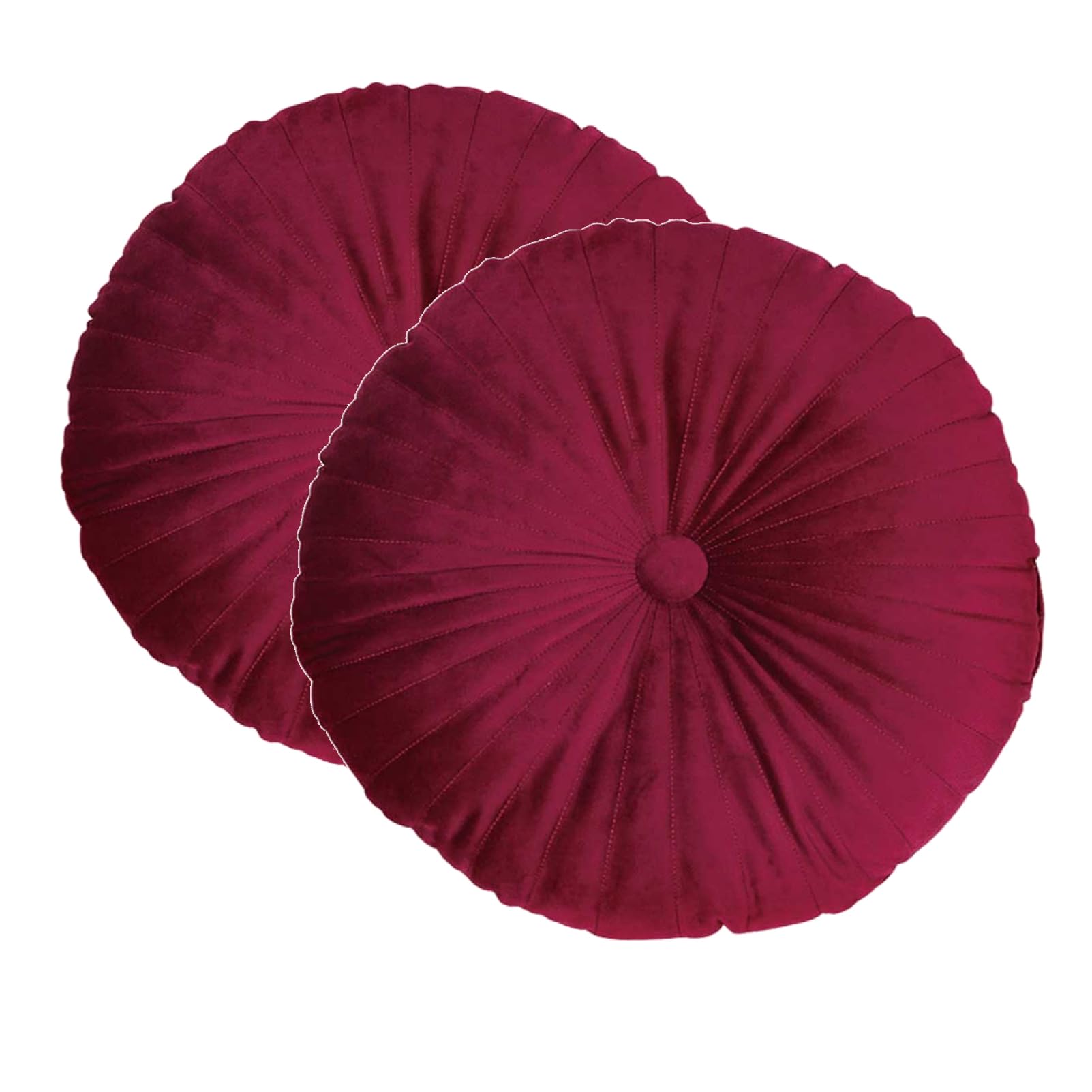 YB-FCJKPA 2PCS Velvet Round Pumpkin Throw Pillow with PP Cotton Filling, Pleated Decorative Pillows Pouf Cushions for Home Decor (Red)