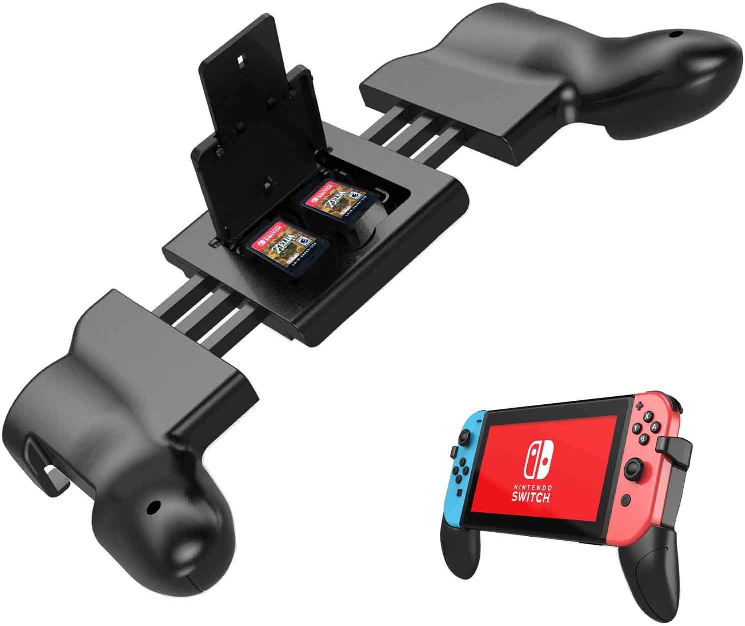 Hand Grip for Nintendo Switch - Ergonomic Pro Controller Feeling Wider Nintendo Switch Grip Case, Jon-Con and Switch Control - with 2 Game Slots. Free Bonus: 6 Thumbsticks