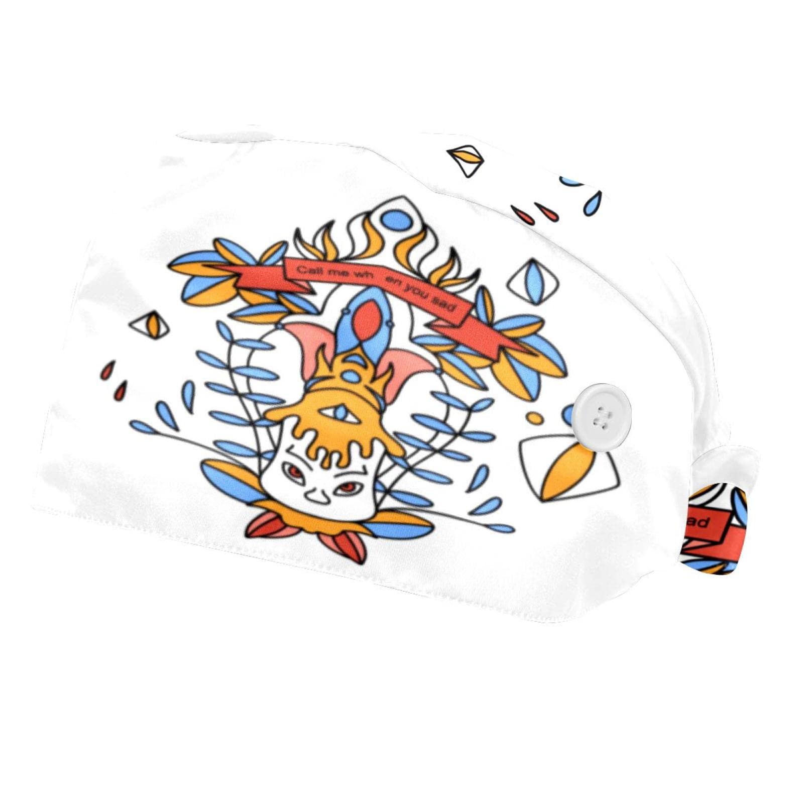 DHH166 Unisex 2 Psc Scrub Caps Surgical Women with Buttons Sweatband Surgical Caps for Women, Cow