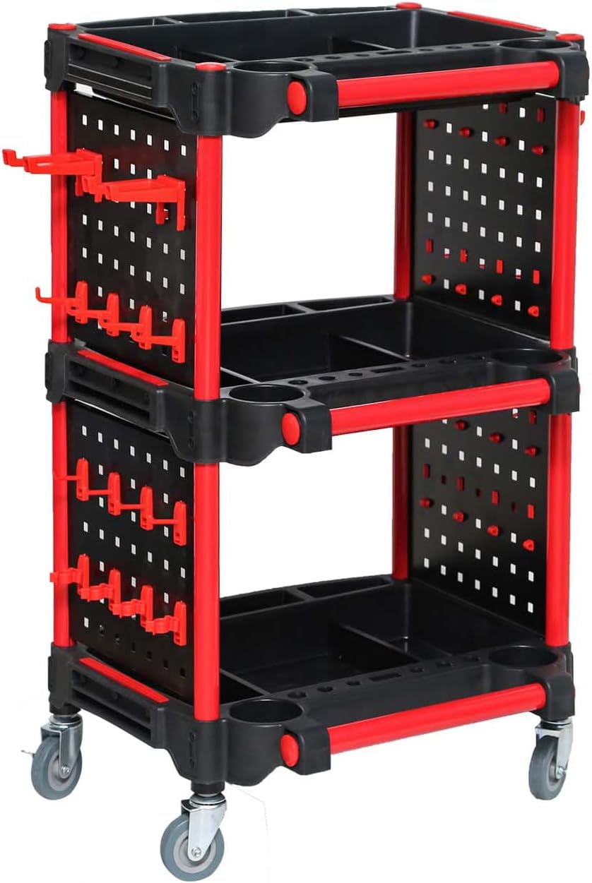 HX HONGXIANG Auto Detailing Tool Cart with PegboardCar