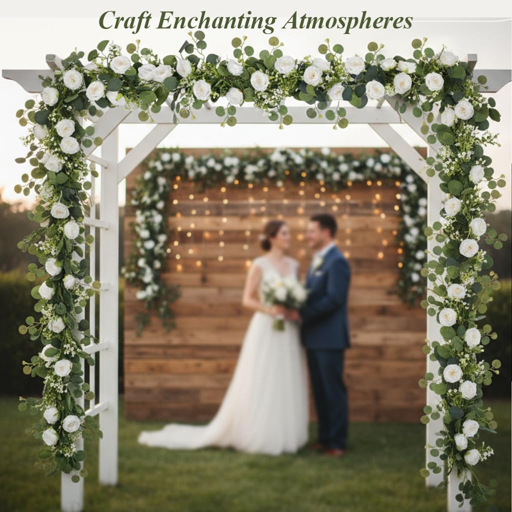 Nihaoya 10 Pcs Artificial Garlands with Fake Flowers-6 Roses, Artificial Vines for Wedding Decorations,Table Centerpieces, Home, Party Arch Decor