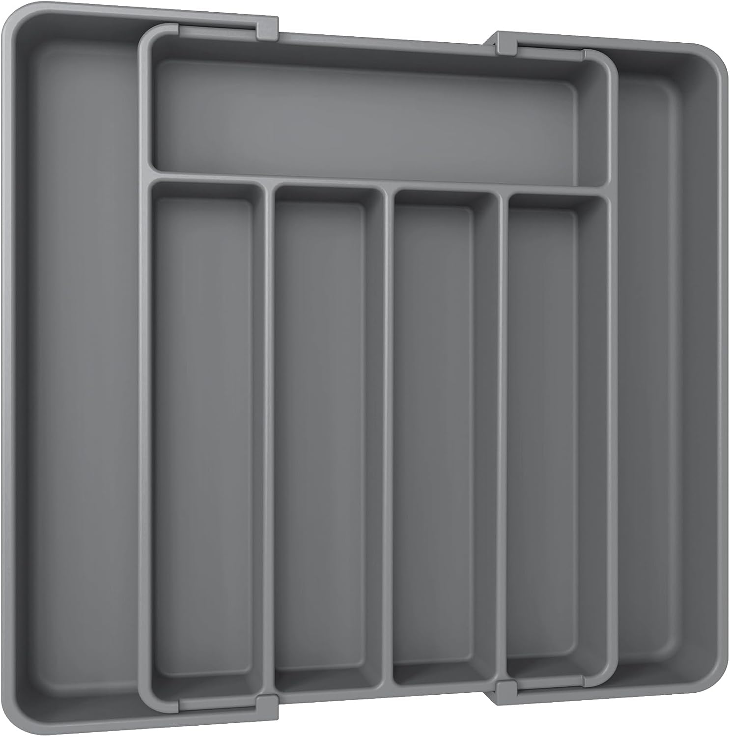 Aujen Expandable Kitchen Drawer Organizer – Adjustable Utensil Organizer, Multipurpose Storage Solution for Forks, Knives, Grey