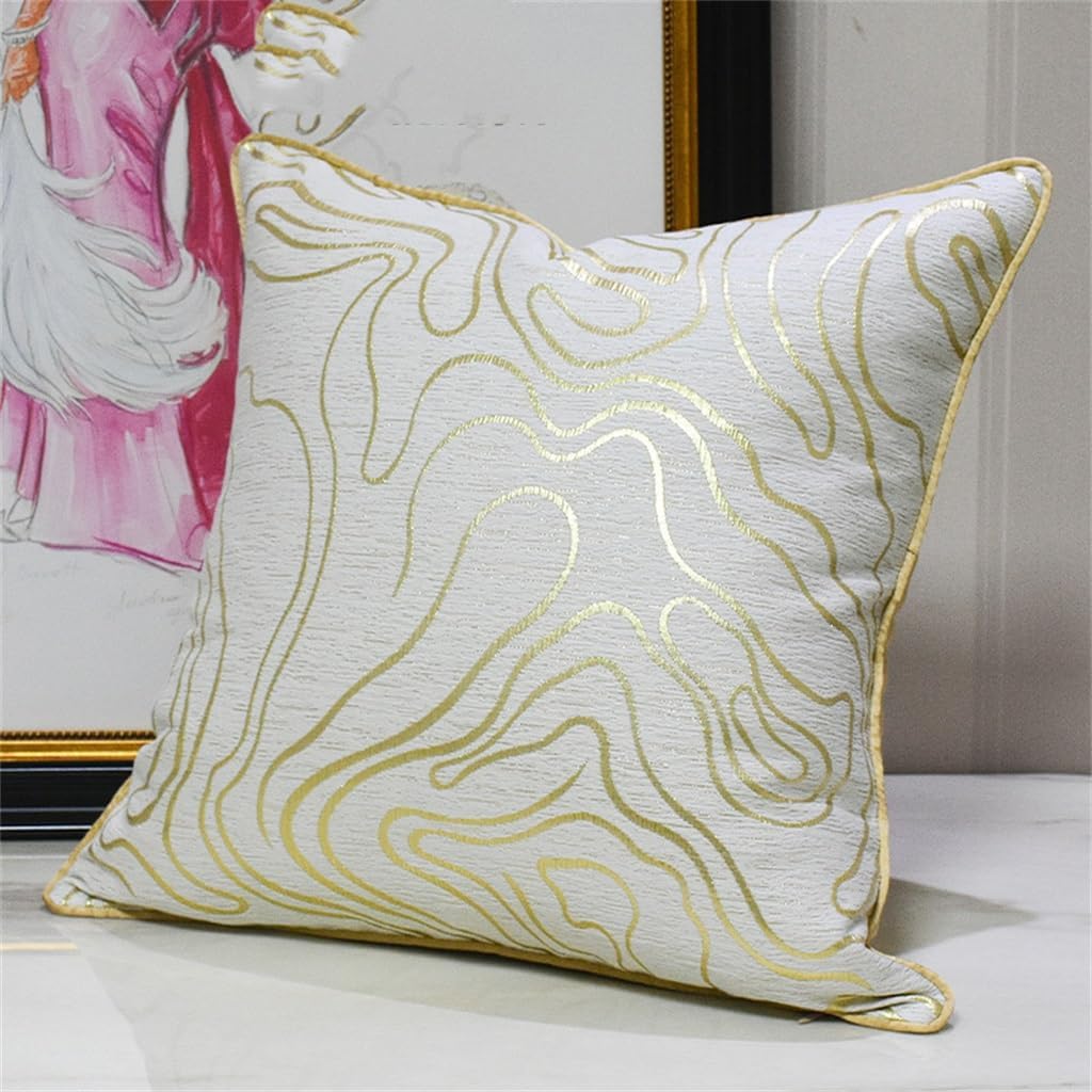 HBJWOV Bei White Gold Line Throw Pillow Living Room Bedroom Club Hotel Full ometric Pattern Soft Bag by