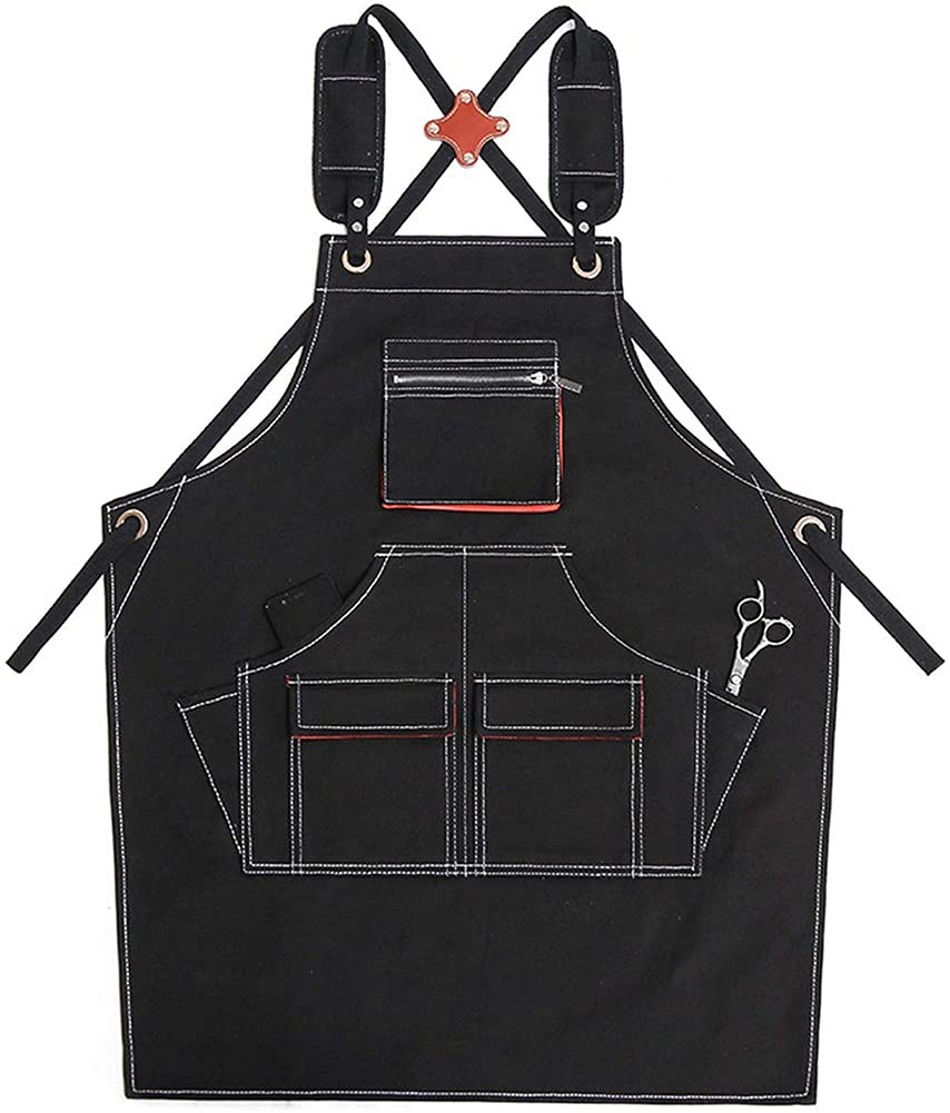 Kitchen Cooking Apron，Denim Apron For Chef BBQ Grill Black Towel Loop + Quick Release Buckle + Tool Pockets Adjustable,Black,Professional Apron