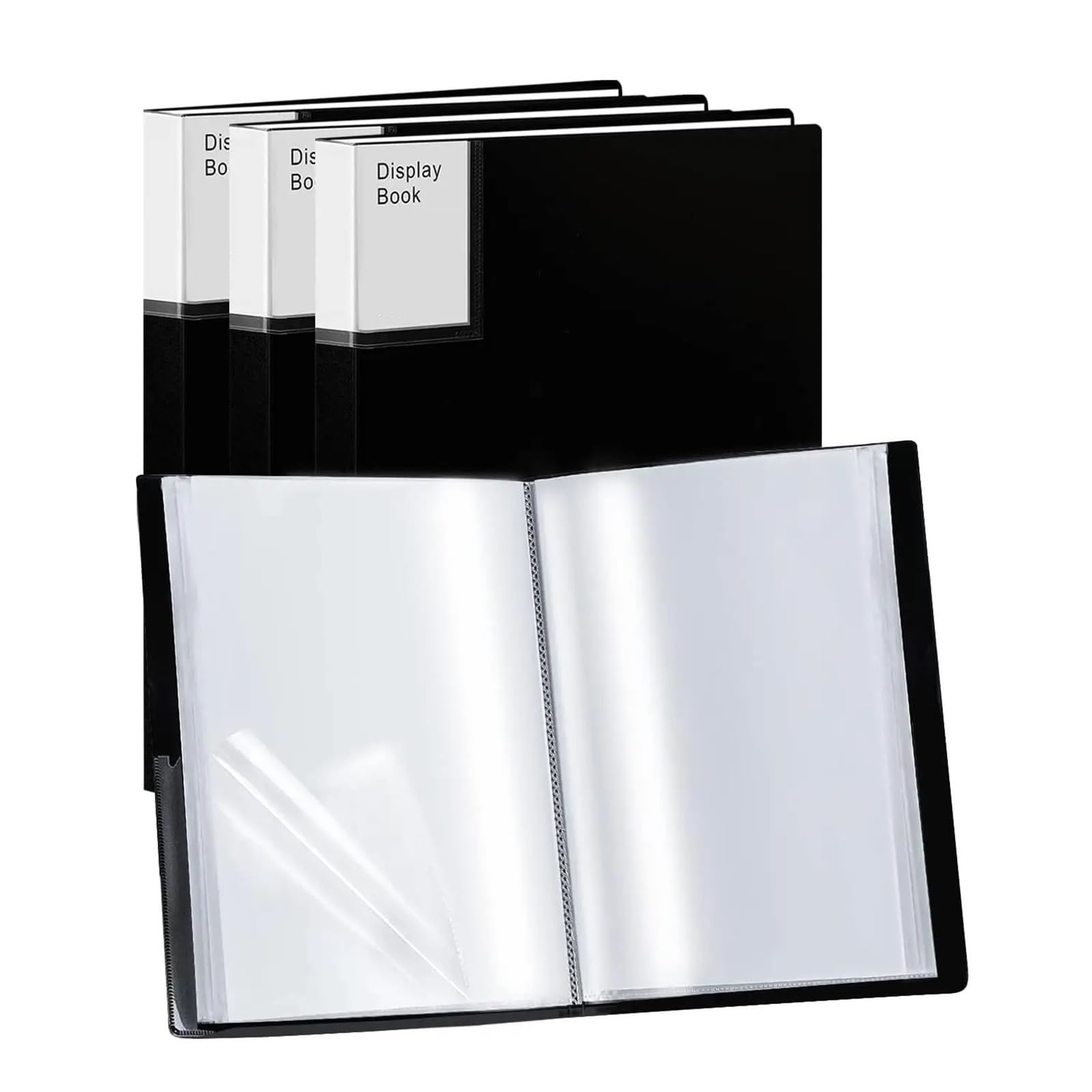 Cartelle portfolio nere da 4 pezzi con buste in plastica, 9x12 pollici, 30 tasche for la visualizzazione delle opere d'arte per Casa, Ufficio