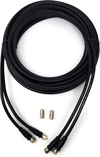 MainCore 3m long Twin Double Satellite F Type Plug to Socket RG6 Normal or Extension Coax Cable, Lead, Cord with 2 Couplers Adapters for Sky Q, Sky HD, Sky+, Freesat, Virgin.etc (3m)