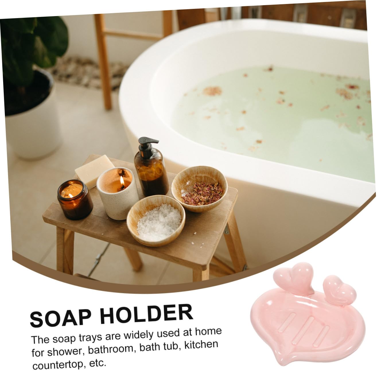 Jabonera de Baño en Forma de Corazón de Cerámica Rosa 1 Pieza | Diseño Creativo, Función de Drenaje, Fácil de Limpiar, para Aseo Público y Detalle de Obsequio