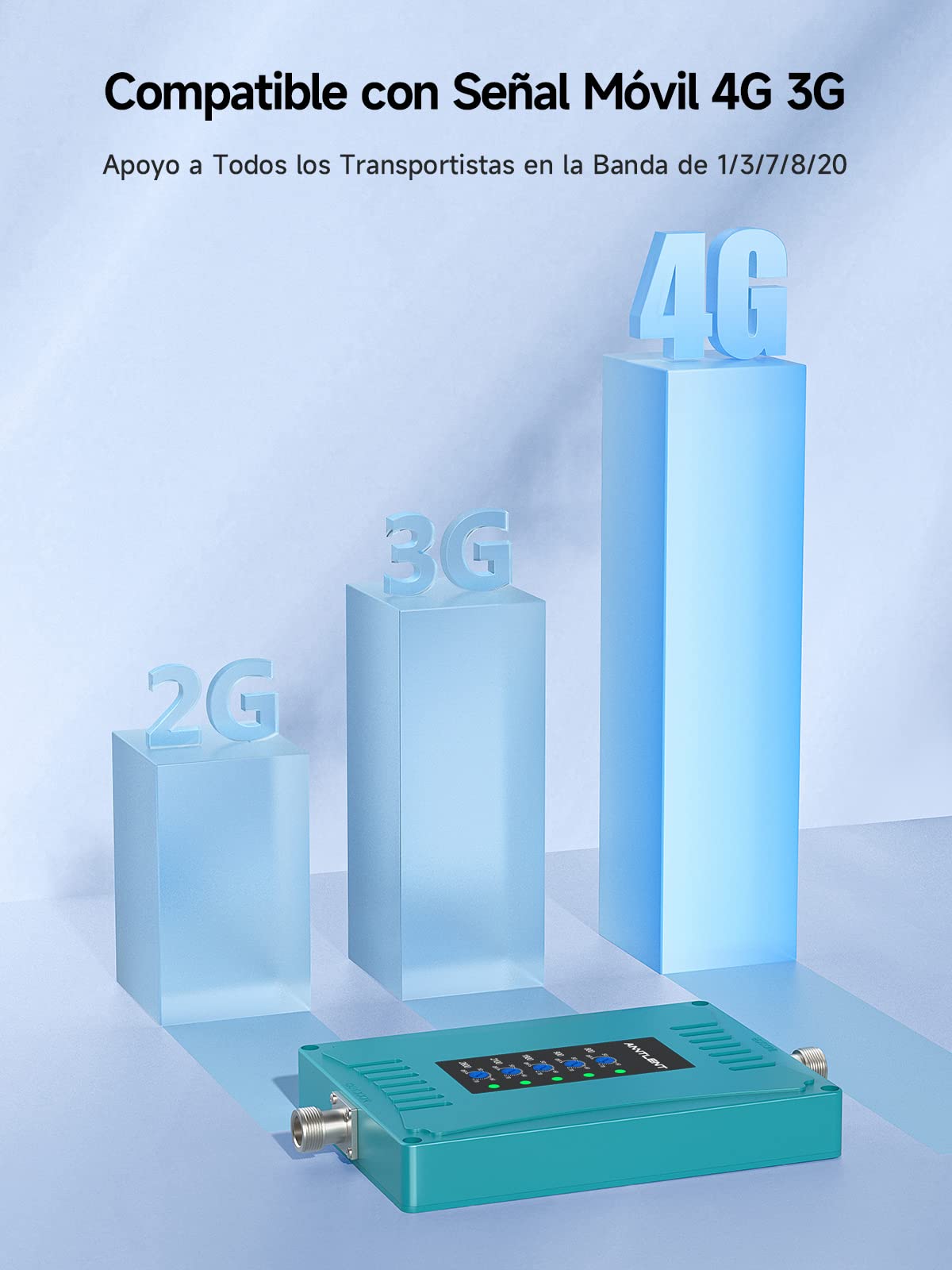 ANNTLENT Amplificador de Cobertura Móvil 4G LTE 3G gsm Repeater Amplificador de Señal de Teléfono Móvil para el Hogar y la Oficina en Banda 1/3/7/8/20 para Todos los Portadores Españoles