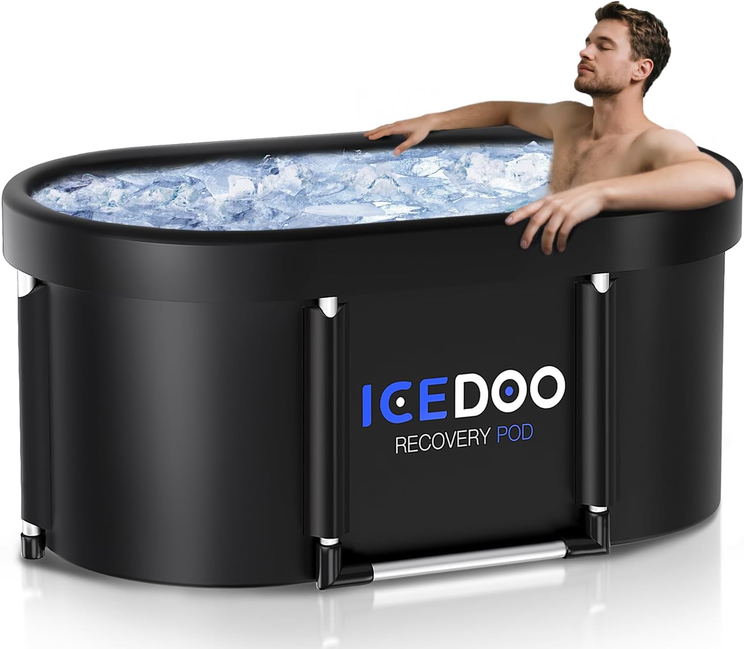 Upgrade XL 129 Gal Large Oval Ice Bath Tub for Athletes & Adults, Multi-Layered Portable Cold Plunge Tub, Foldable with Lid - Ideal for Home, Gym & Indoor Outdoor