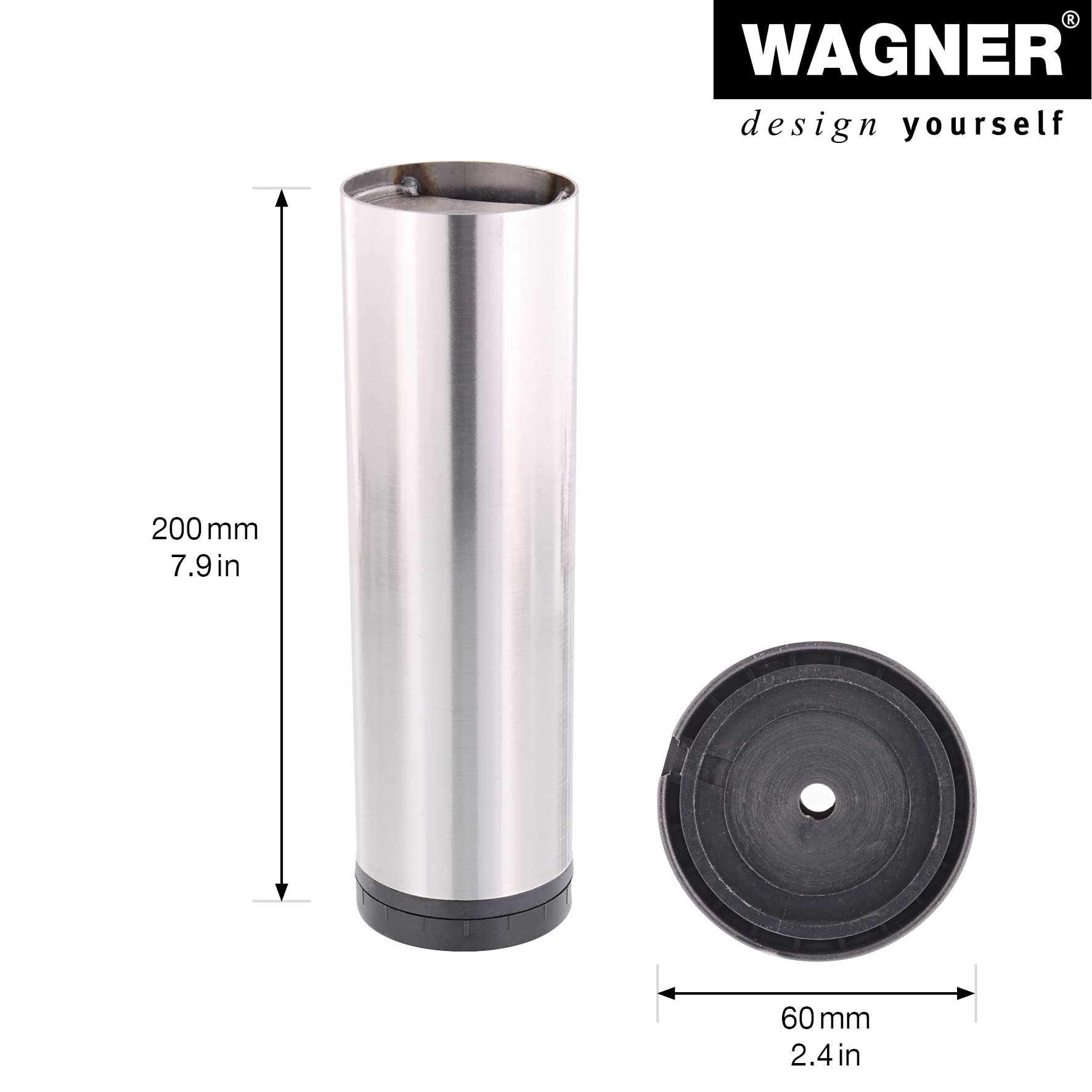 WAGNER Teno 12331801 Furniture Leg/Table Leg/System Tube Diameter 60 x 200 mm Can be Combined Individually with TENO System and QuickClick Brushed Steel Look Brushed Steel Load Capacity 50 kg - Image 2