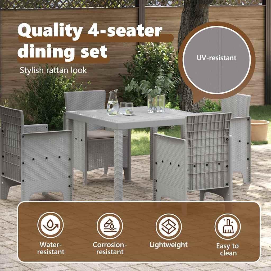 vidaXL Set da Pranzo per Giardino 5 PCS Grigio Chiaro Rattan Polt, Set da Pranzo all'aperto, arredo Giardino Moderno, Leggero per TACE, Tavolo Robusto per riunioni estive