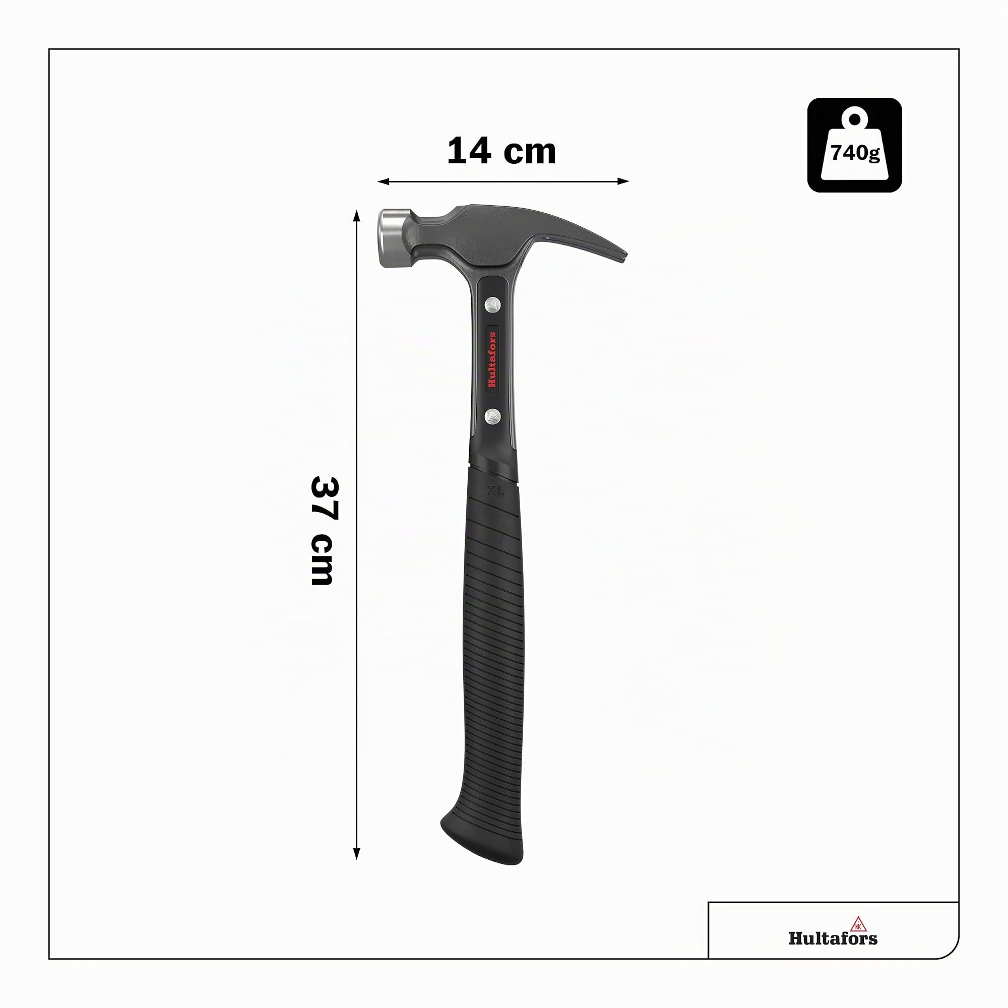 Hultafors Martello da carpentiere dritto, 740 g, Acciaio, Black