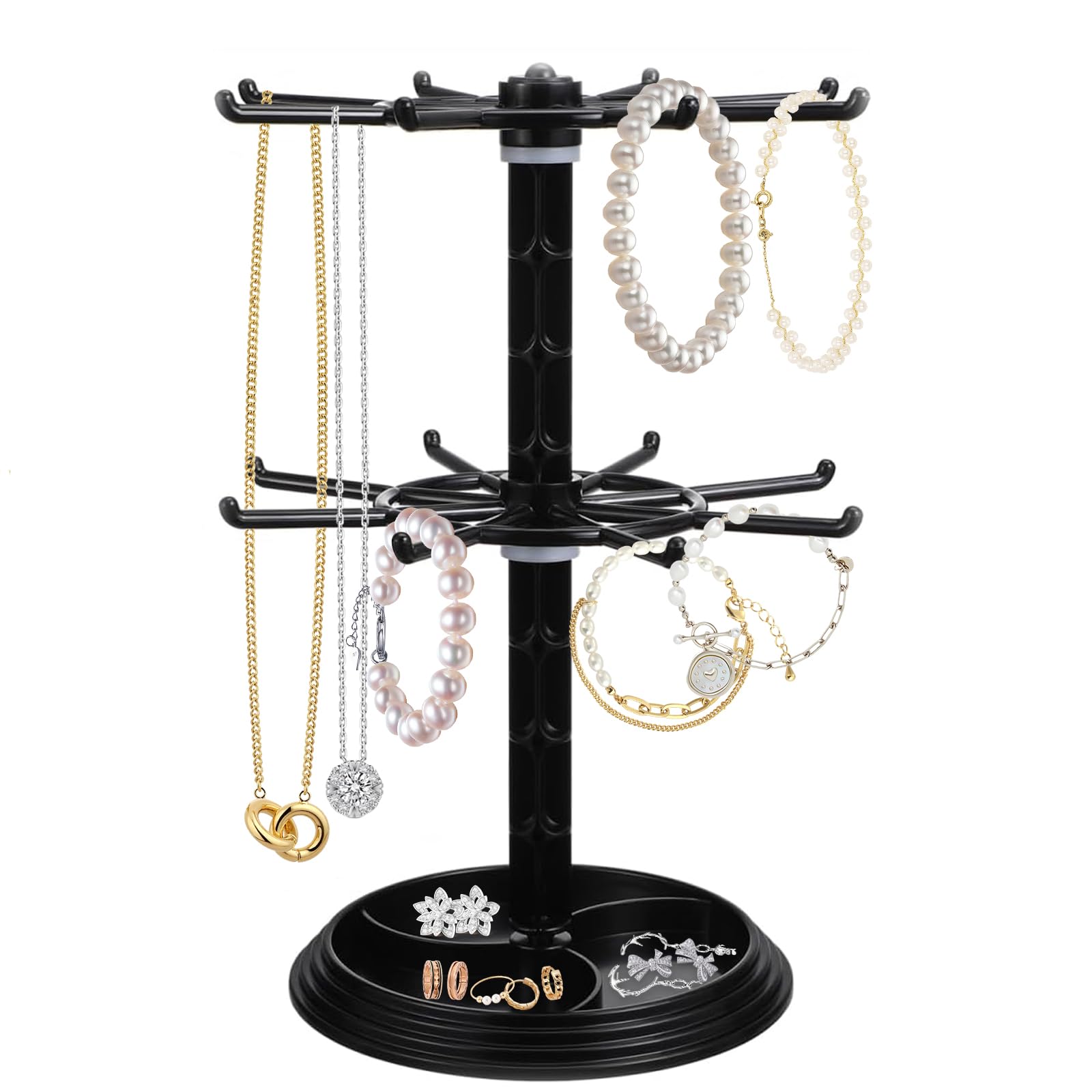 YTSMFL Jewellery Stand, Black Rotating Necklace Stand Jewellery Stand Organizer Jewellery Holder for Necklaces Bracelets Earrings and Rings Watches