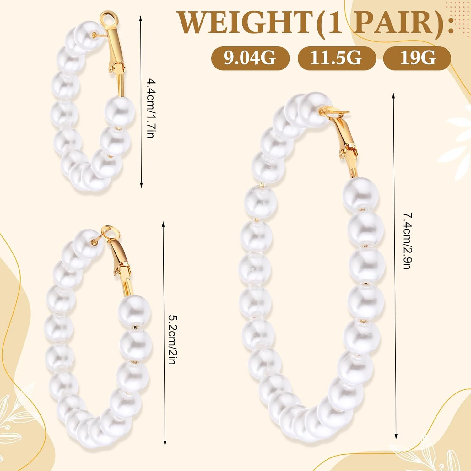 Hicarer 3 Pairs Pearl Hoop Earrings Pearl Earrings for Women Girlfriend Brides Gift Silver Earring Needle - Image 2