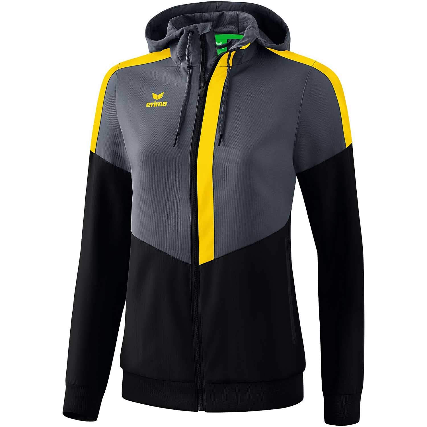 Erima Squad Track Top Jacket with Hood - Slate Grey/Black/Yellow, 44