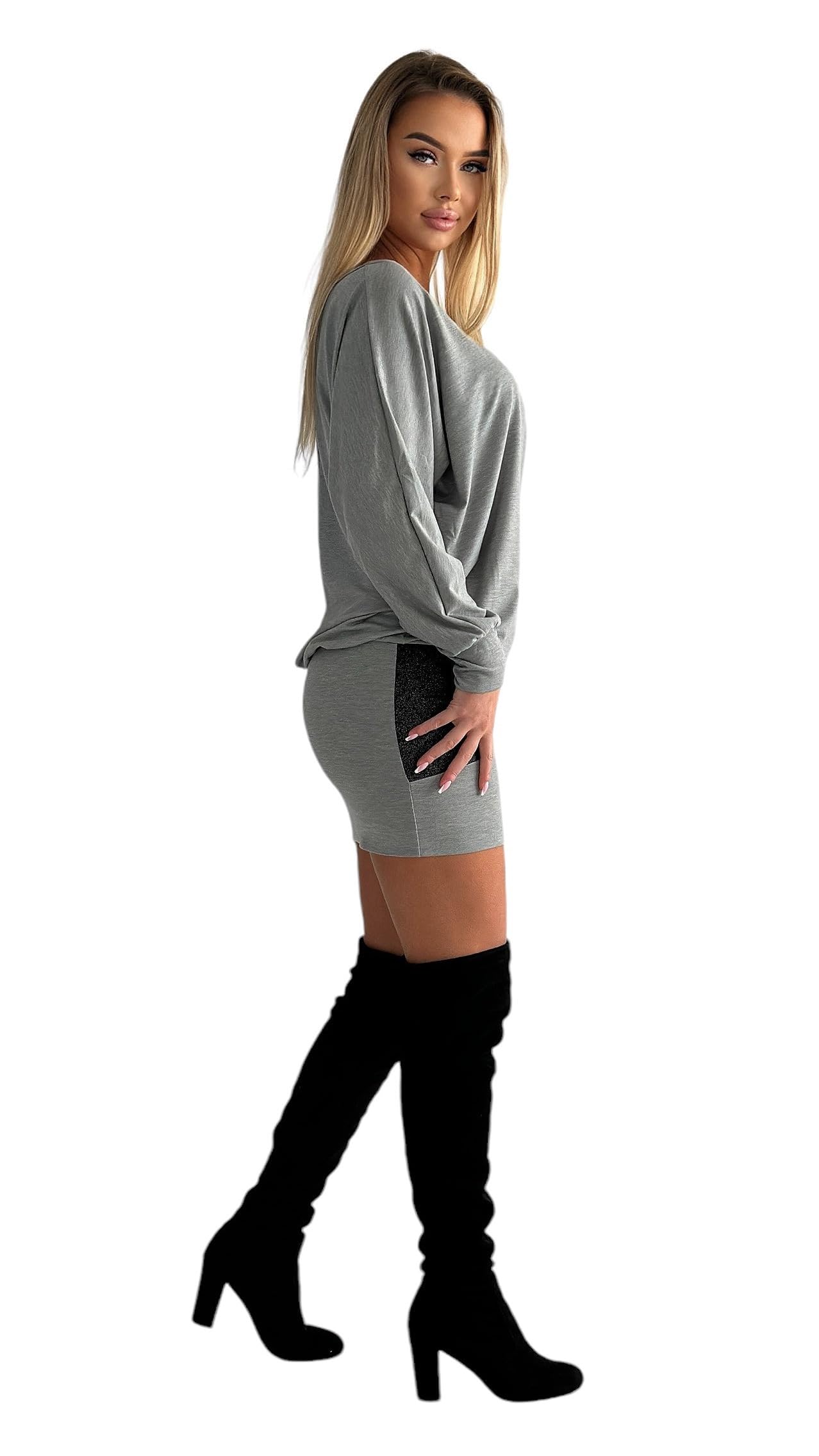 Mississhop Damska minisukienka odświętna błyszcząca sukienka sweter tunika S M L XL XXL