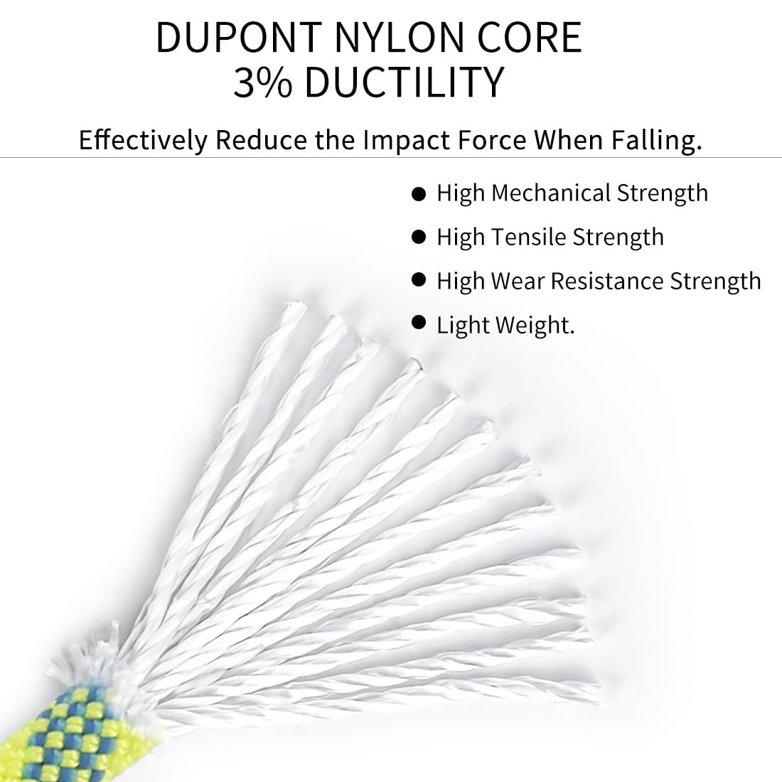 NewDoar Cuerda dinámica de 10,5 mm, cuerda dinámica de 24 KN (5000 libras), cuerda de nailon resistente, 3 tamaños, cuerda multiusos para alpinismo al aire libre, rescate de escalada en roca