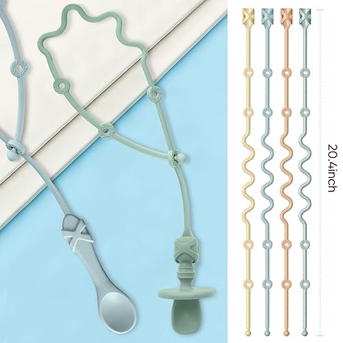Miniatura 8 de Cucharas para Bebés Autoalimentación 6 Meses Correa de Silicona para Sujetar Chupetes Utensilios para Niños Pequeños Accesorios para Silla