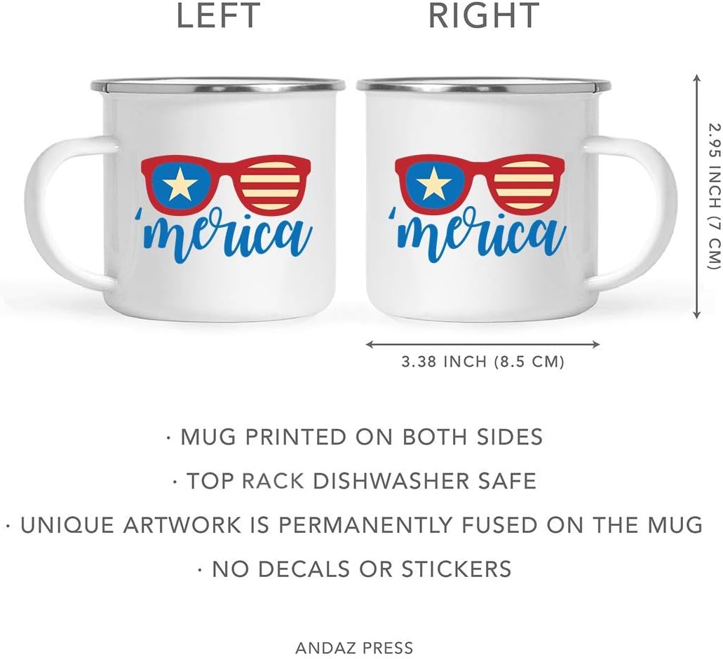 Andaz Press 4th of July 11oz. Stainless Steel Campfire Coffee Mug Gift, Merica, 1-Pack, for Independence Day, American Pride, Patriotic, USA Holiday Gift Ideas, Includes Gift Box