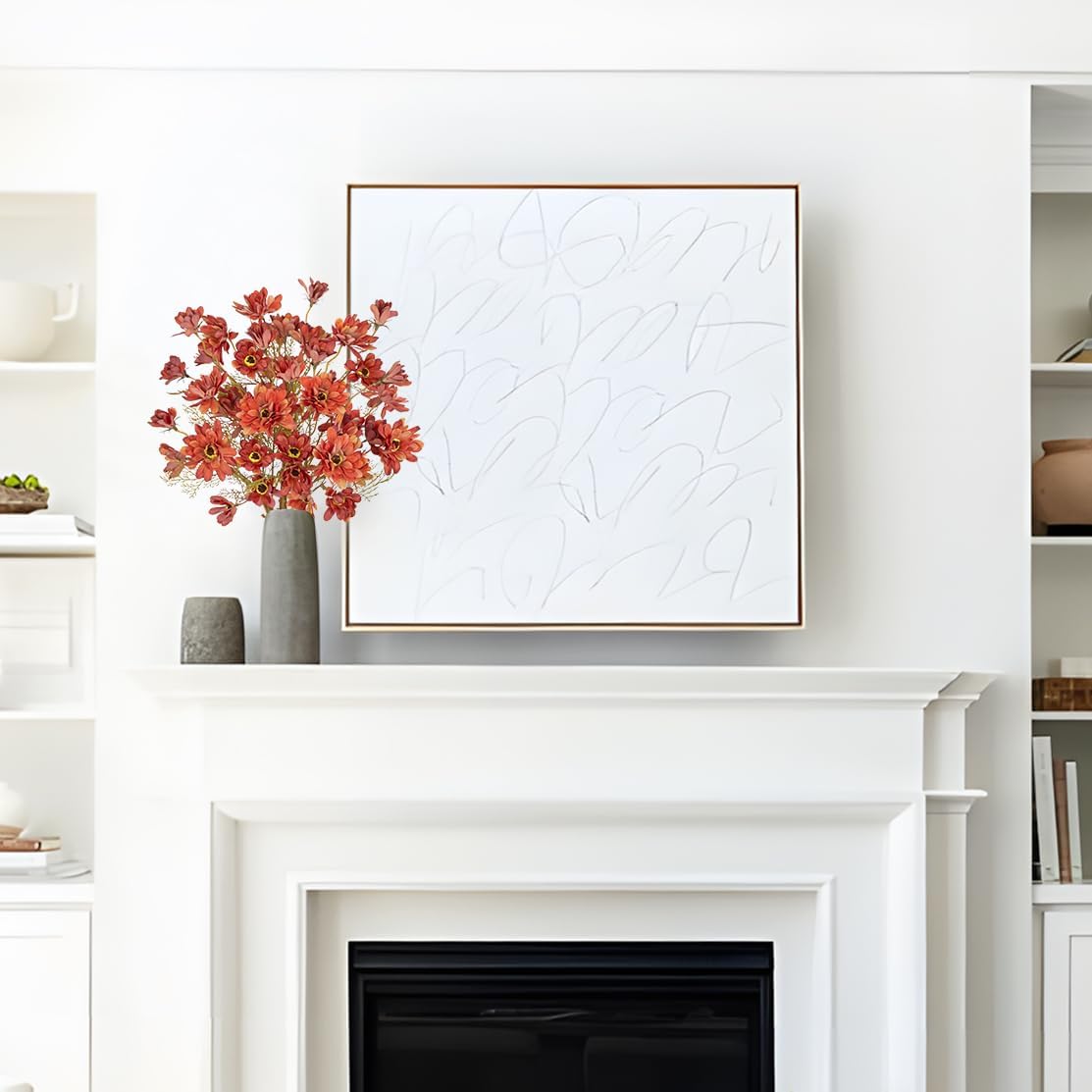 3 Bunches Artificial Daisy Flowers Bouquets for Fall Decor, 20" Faux Chrysanthemums Wildflowers for Autumn Thanksgiving Centerpiece, Silk Flowers Mums for Calliopsis Floral Arrangements, Light Red - Image 4