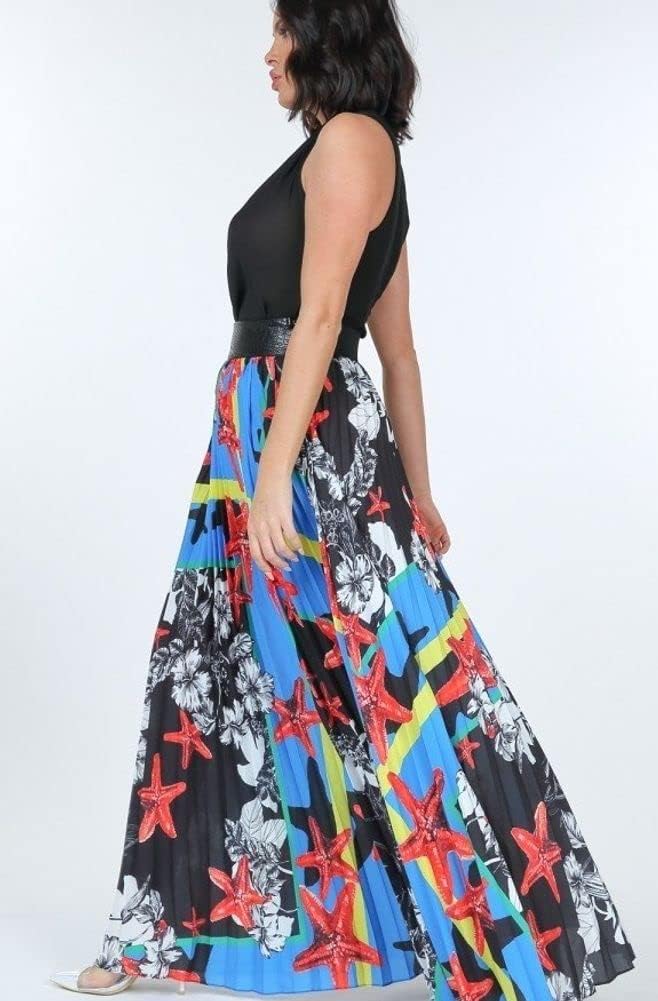 SIZE.L.     Print Maxi Skirt with Leather Waist Band, Fashion Womens Maxi Skirt Casual Maxi Skirt Womens Work Maxi Skirt