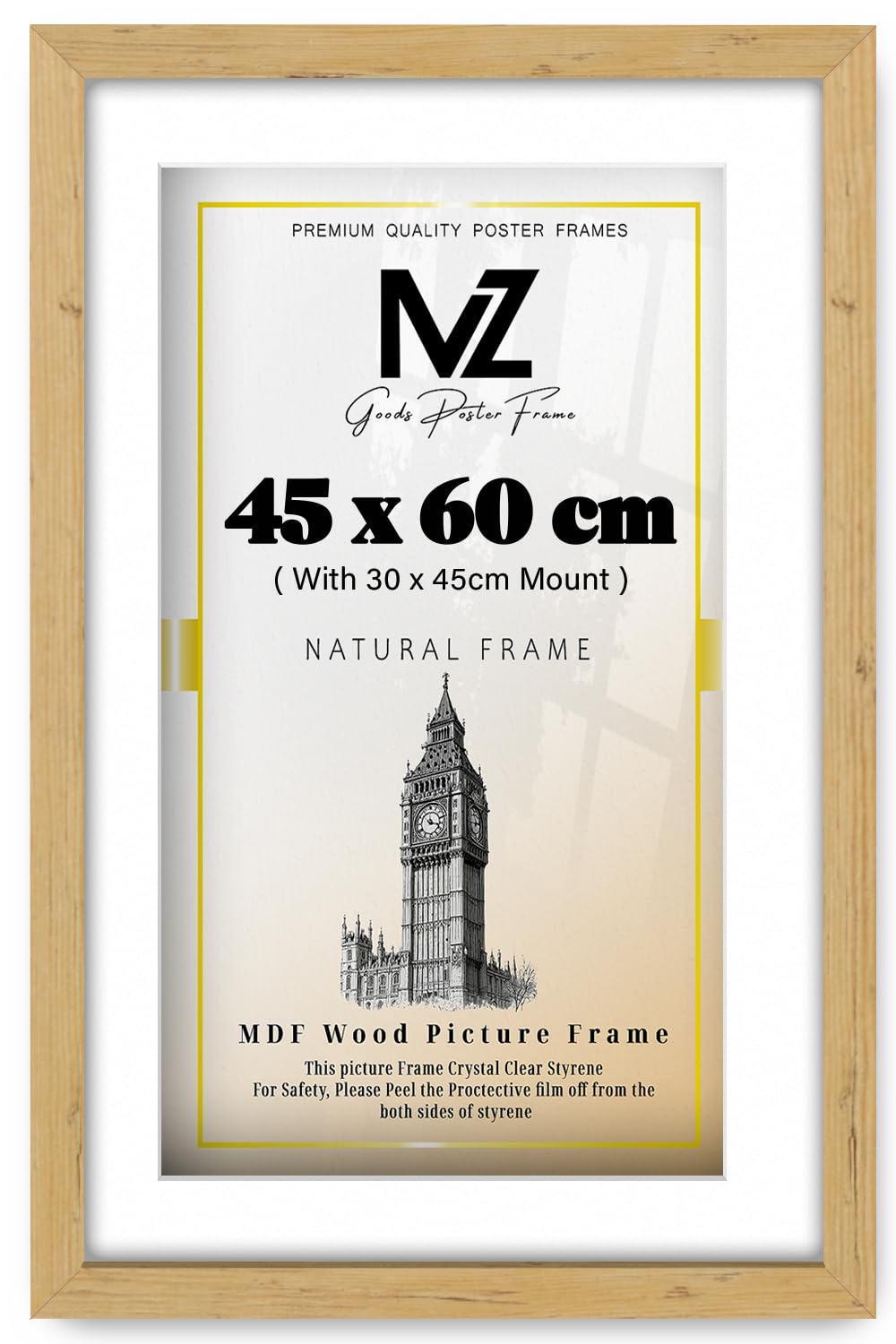 MZ GOODS | Modern Pine 24 x 18 Inch With (17.71 x 11.81 Inch) White Mount Poster Frame - 450 x 600 mm Engineered Wood | (45 x 60 cm) [ Pine ]