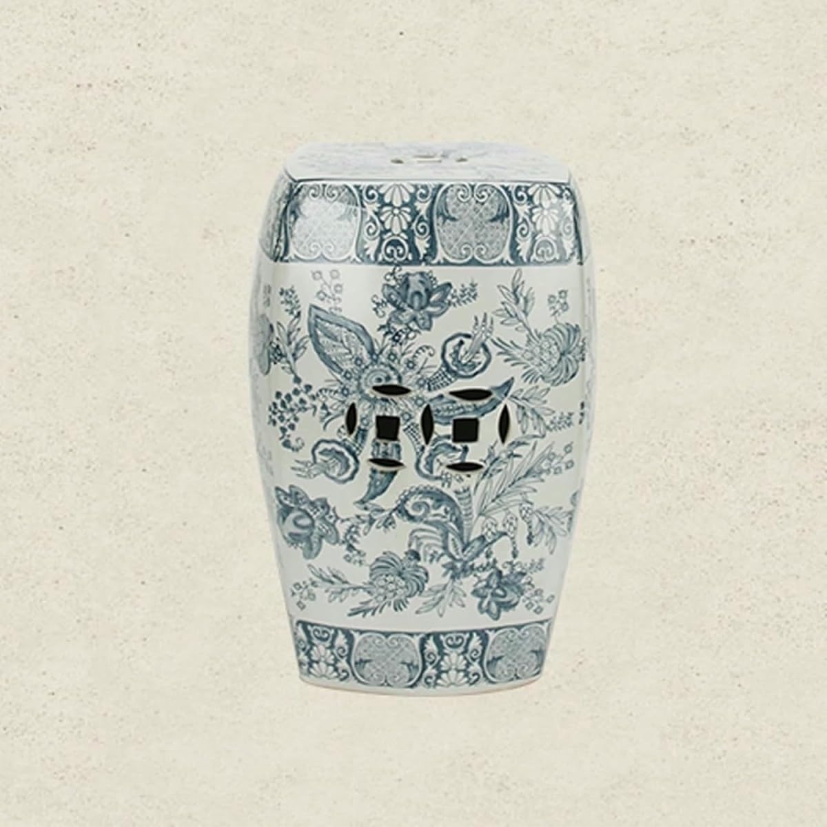 ELEFOCUS Blue and White Garden Stool,Decorative Garden stools,Outdoor Ceramic Side Table,Ceramic Shoe Changing Stool(Square)