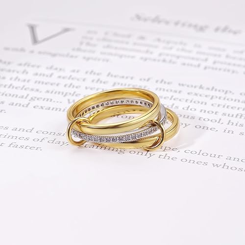 Miniatura 3 de 14K Gold Plated Stackable Rings for Women Non Tarnish Interlocking Ring Stack Set Gold Silver Mixed Metal Statement Rings Two Tone Dainty