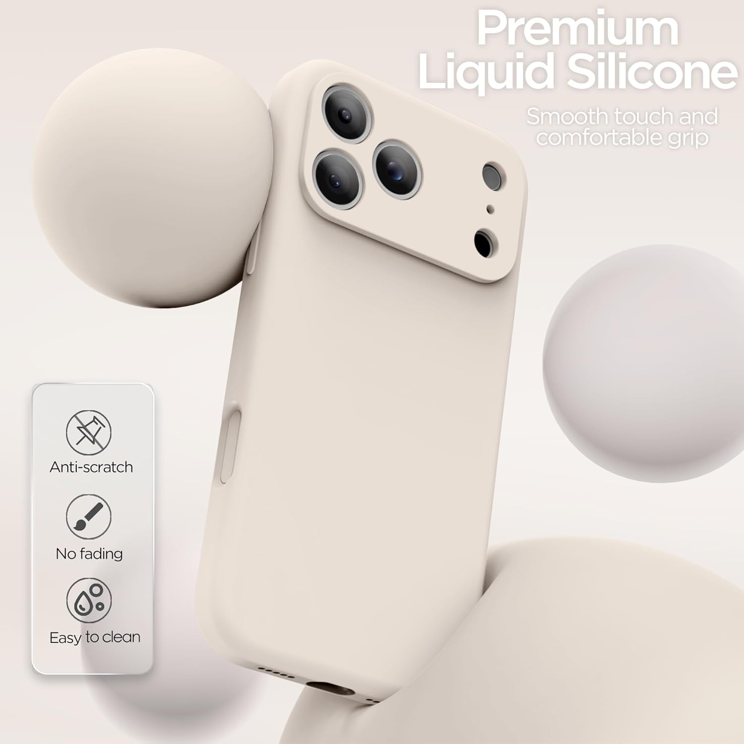 for iPhone 17 Pro Case, Liquid Silicone Cover with Camera Protection Anti-Scratch Soft Microfiber Lining Shockproof Protective Phone Case for iPhone 17 Pro 6.3", Stone - Image 4