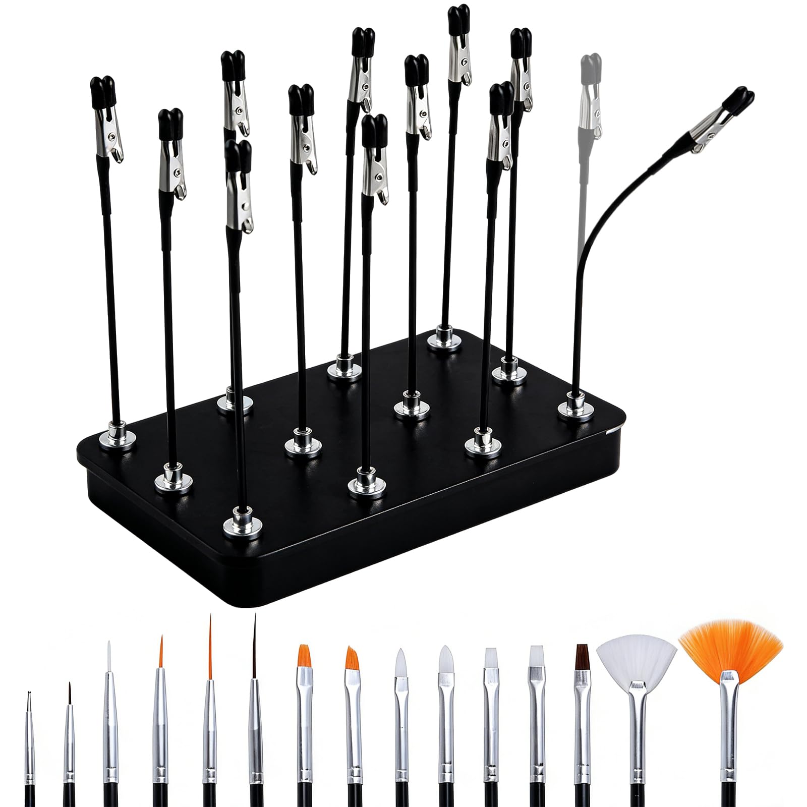 12-Piece Spray Paint Holder and 15-Piece Brush Set, Professional Model Painting Stand Kit, Model Making Tools for Airbrushes and Gundam Hobby Model Assembly
