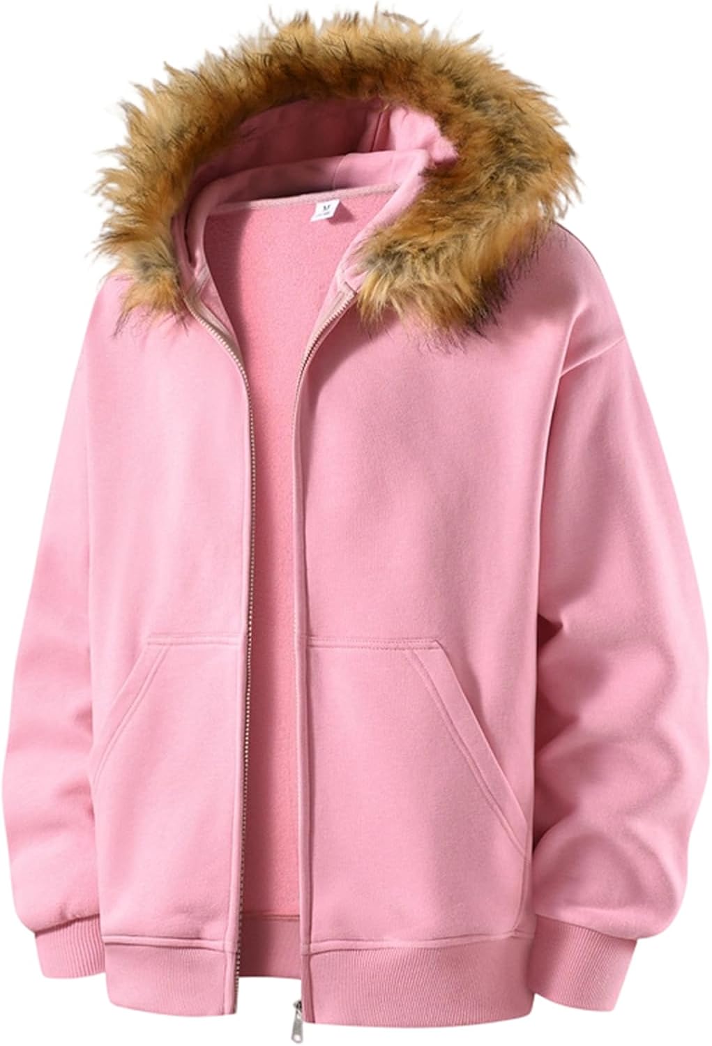 Winter Jacket Men Coats Fleece Hoodies Polyester Lightweight Thermal Long Sleeve Big and Tall Warm Sweatshirt Mens Cloth Pink XXL