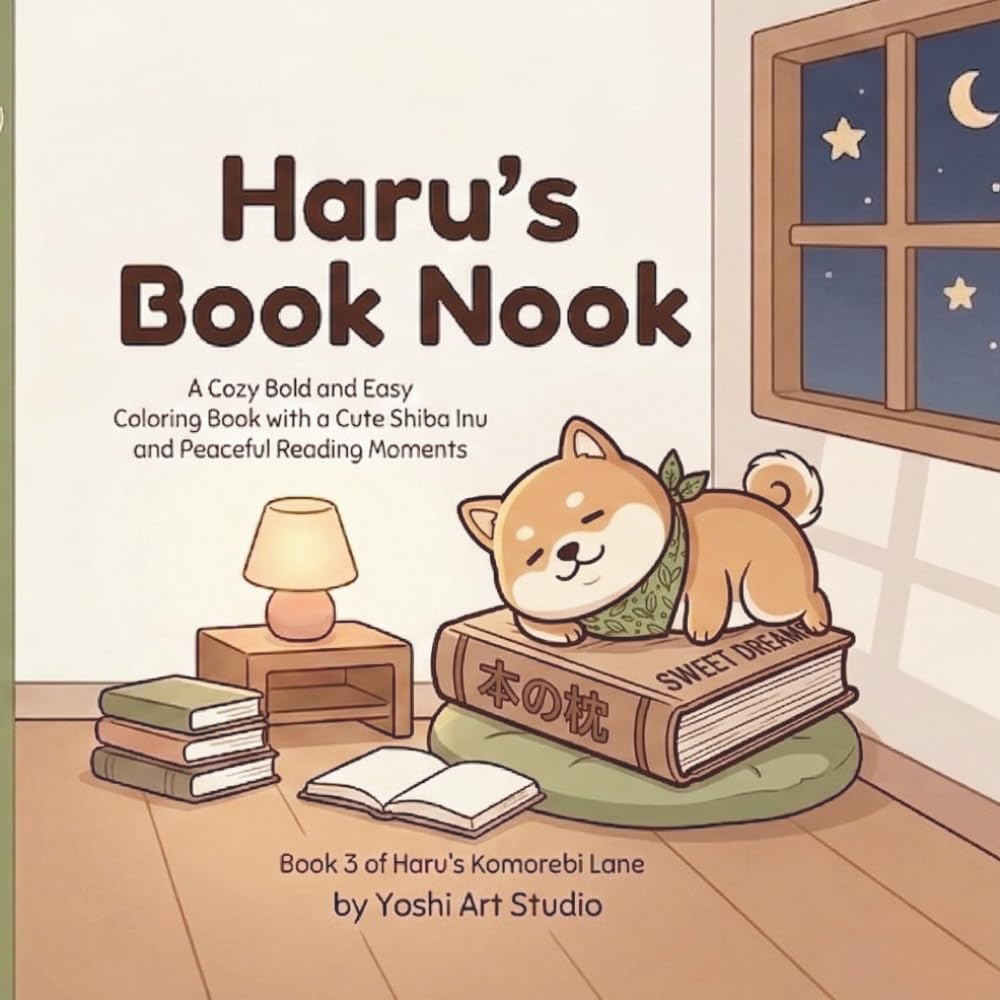 Haru’s Book Nook: A Cozy Bold and Easy Coloring Book Featuring a Cute Shiba Inu and Peaceful Reading Moments (Komorebi Lane)