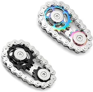 Fidget Spinner Toy for Adults Metal Figette Bike Chain for Adult Men Pain Stim ADHD Teen Cool Gadgets Quiet Desk Offices Anxiety Relief Items Stress Tool Sensory Spiky (Black+Rainbow)