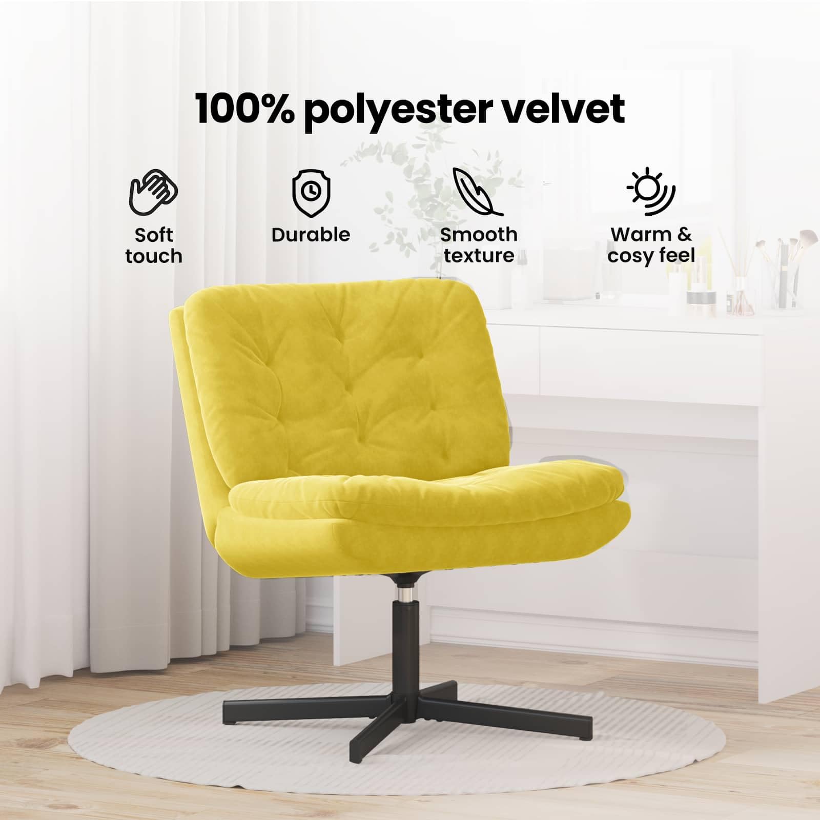 vidaXL Fotel relaksacyjny obrotowy Żółty 63 x 75 x 76 cm Aksamit
