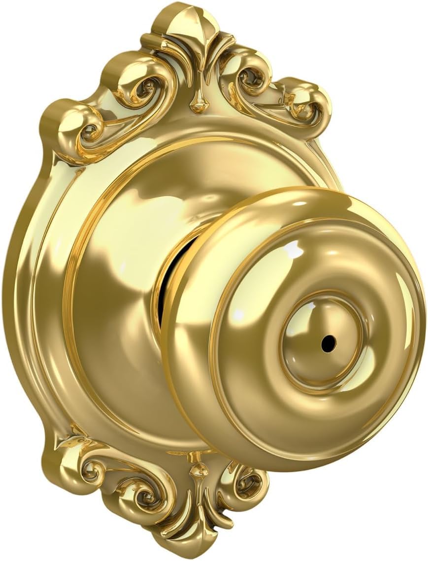 Schlage Georgian Bed/Bath Privacy Door Knob with Lock, Bright Brass, Brookshire (Pack of 8)