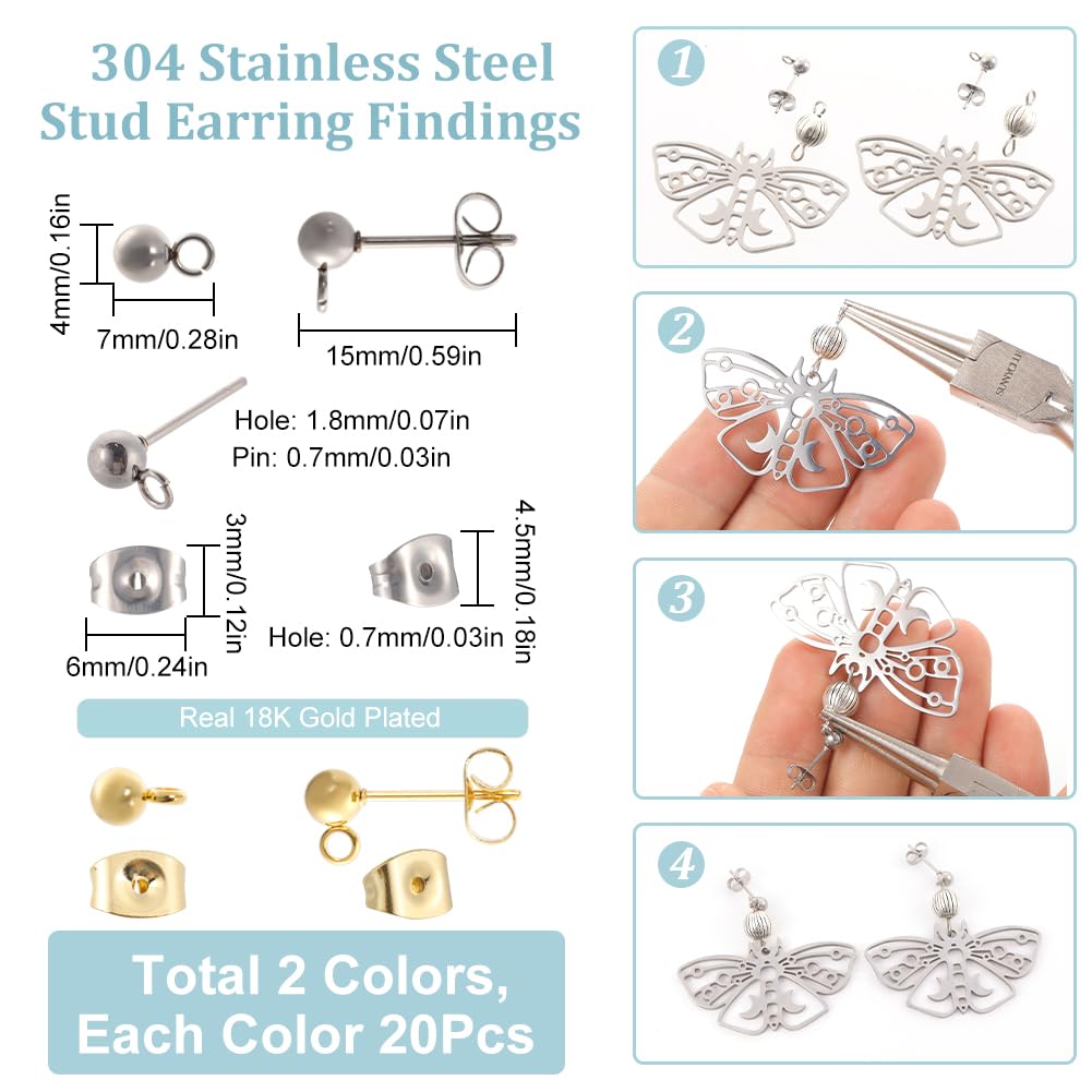 Postes Para Pendientes Con Forma De Lazo - Chapados En Oro 18k, 50 Piezas (20 Postes + 30 Tuercas), Para Joyería DIY