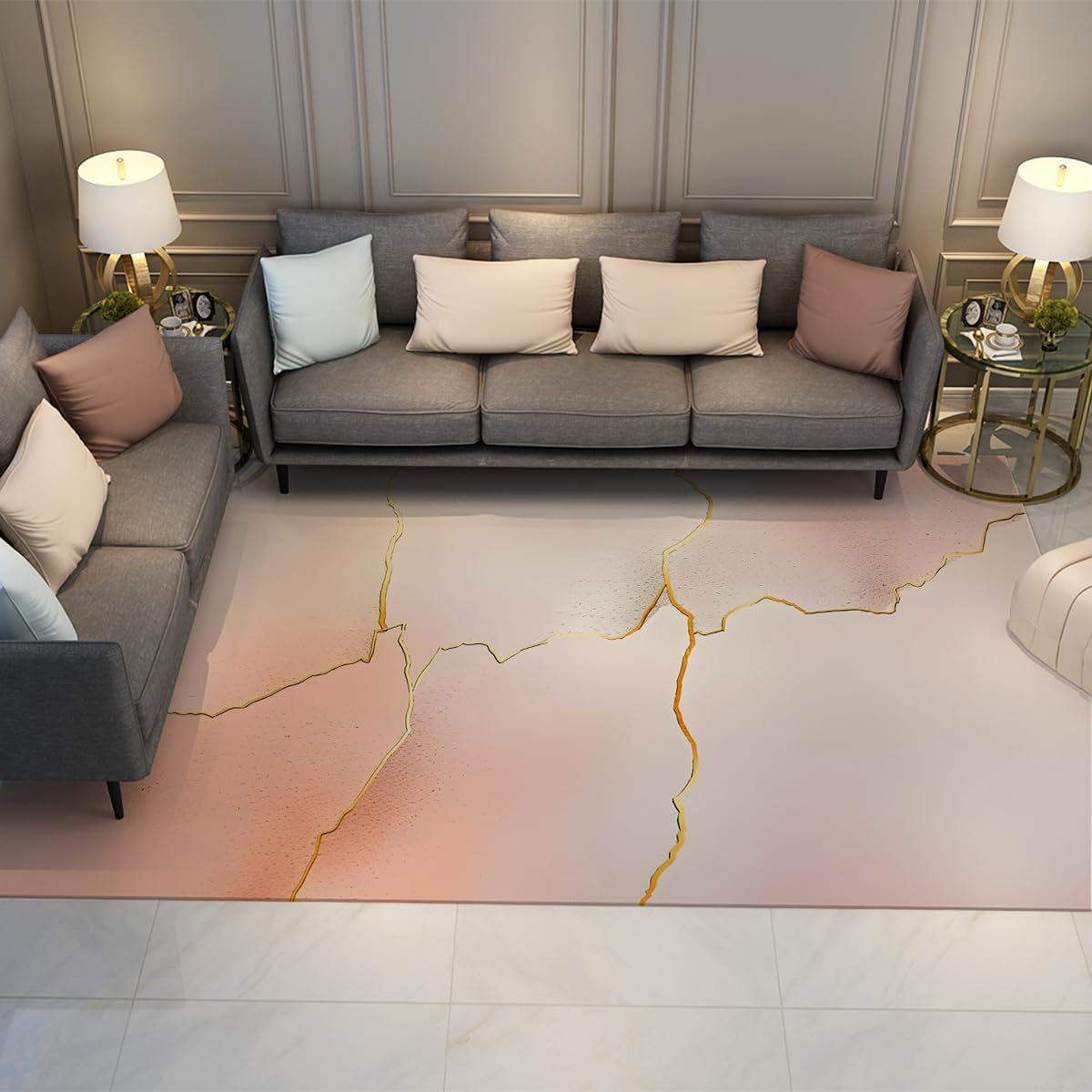 Minimalistyczny 180 x 250 cm Dywany Styl skandynawski Gradient Marmurowa Tekstura Żółty Krakielowany Nadruk Cienki Dywan Zmywalny Do Studium Salon Sofa