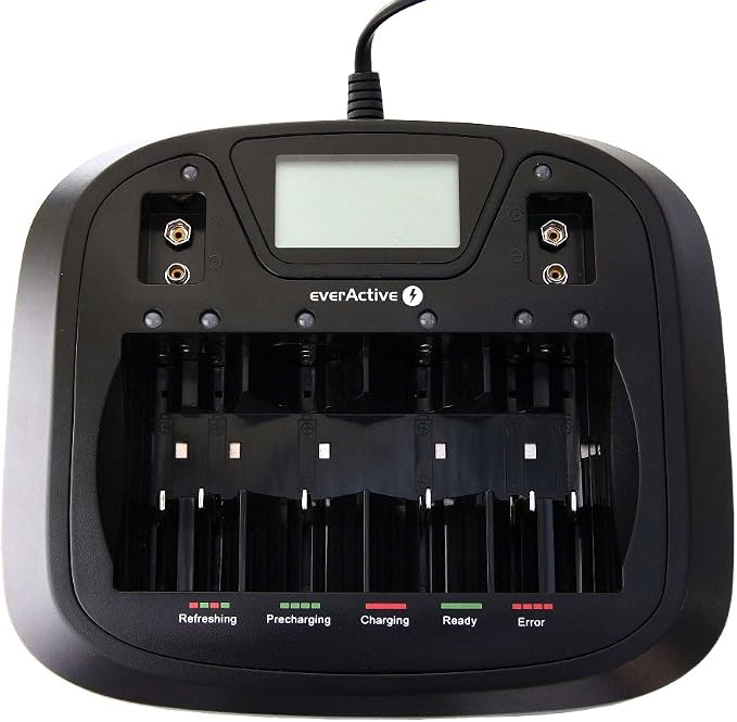 everActive Ładowarka do 8 akumulatorów AAA AA C D 9 V, uniwersalna i szybka, w pełni automatyczna, LCD ze wskaźnikiem poziomu baterii, model: NC-900U