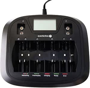 EverActive NC 900U Universal-Ladegerät – Mit 8 Unabhängigen Schächten, LCD-Display & USB-Anschluss