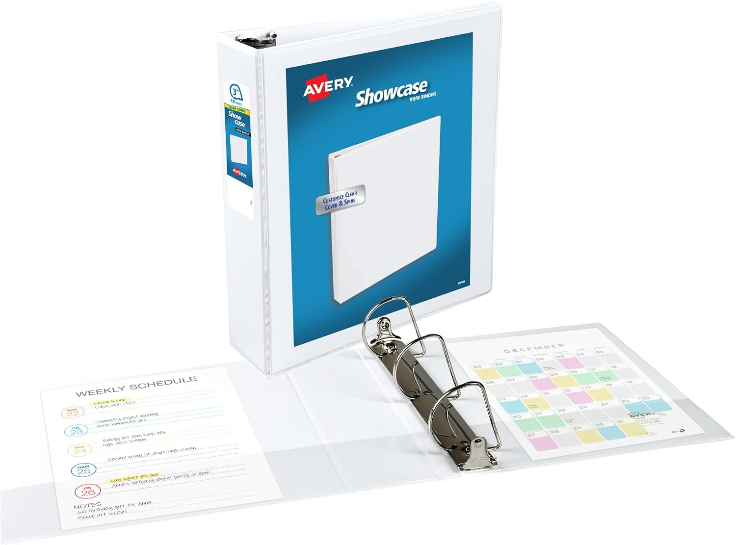 Avery Showcase Standard View 3 Ring Binder, 3" Slant Rings, 635-Sheet Capacity, 3.5 Inch Wide Spine, 1 White Binder, Ideal for Lightweight Organization and Occasional Referencing (19751)