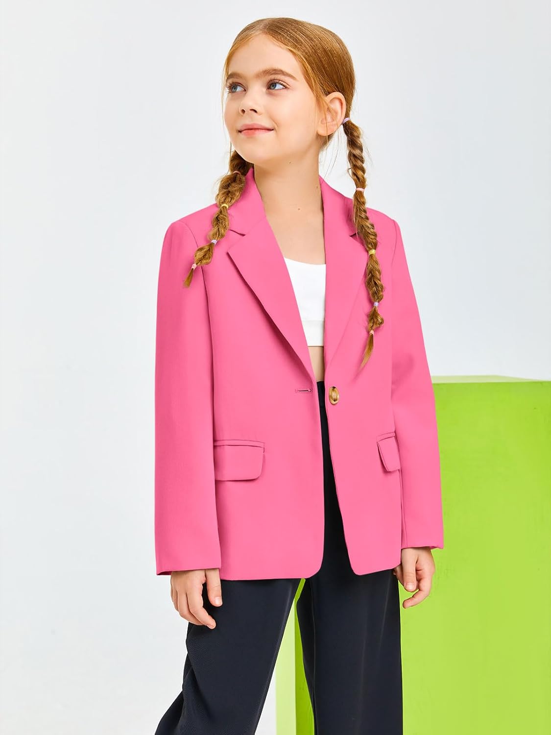 Meikulo Girls Blazers Kids Lapel Long Sleeve Open Front Solid Blazer Jacket with Pockets