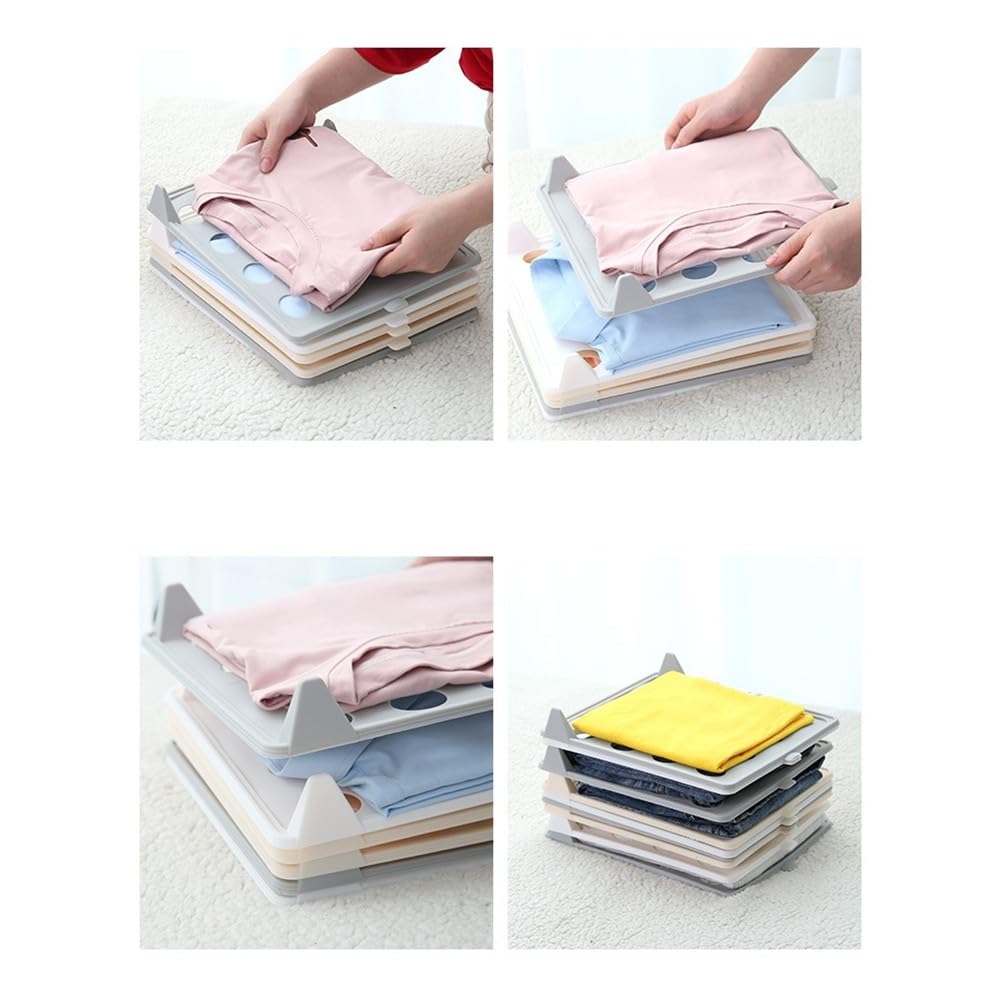 Bandeja organizadora de ropa de 10 capas: tabla plegable apilable de polipropileno para ahorrar espacio en el armario, almacenamiento ordenado para camisetas, vestidos, jerséis, gris