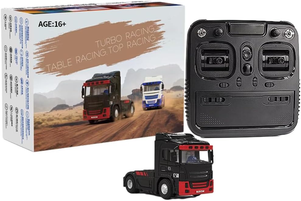 LOCHE Remote Control Car, Racing 1/76 2.4G RC Electric 3CH 4WD Truck Tractor Vehicles, Mini Desktop Car RC Truck for Birthday Gift - RTR Version